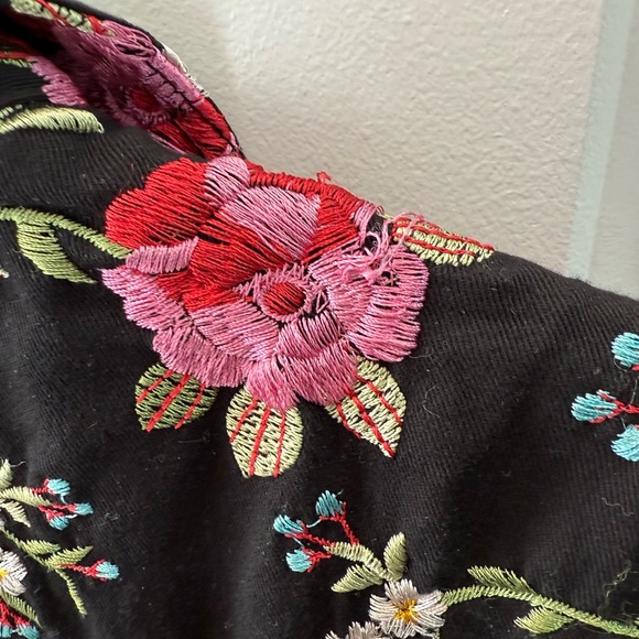 Johnny Was Embroidered Long Black Jacket Colorful Floral Lightweight Boho Large - Picture 4 of 8